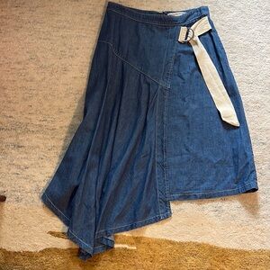 Pilcro and the Letterpress Blue White Wrap Skirt Asymmetrical Anthropologie 10